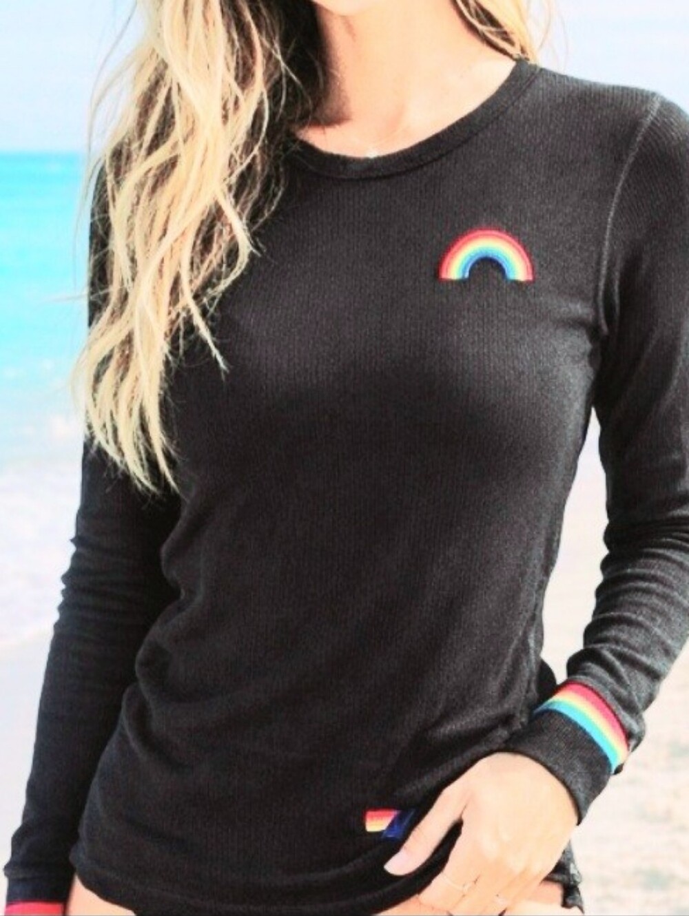 Aviator Nation Gray Thermal Long Sleeve Logo Tee Size XS